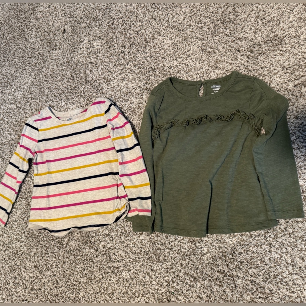 Old Navy Kids Long Sleeve Tops - Striped and Olive Green